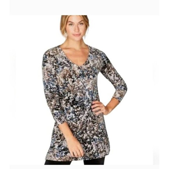 Pure Jill J. Jill Women’s Size M Zinc Calm Vines Floral Velour Velvet Tunic Top - Picture 1 of 15